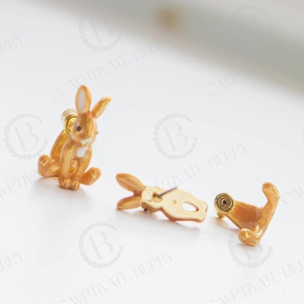 NWOT (#69) Kate Spade Brown Desert Muse Bunny Rabbit Ear Jacket Enamel Earrings